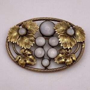 Large Antique bronze-tone grape leaf brooch
